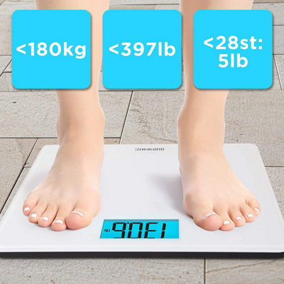 Duronic BS303 Digital Bathroom Body Scales, LCD Display, 180kg, Step-On  Activation, Measures in Kilograms/Pounds/Stones - silver