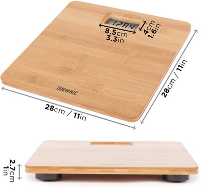 Duronic BS503 Digital Bathroom Body Scales, Eco Design, 180kg, Step-On Activation, Measures in Kilograms/Pounds/Stones - bamboo