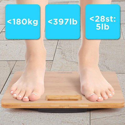 Duronic BS503 Digital Bathroom Body Scales, Eco Design, 180kg, Step-On Activation, Measures in Kilograms/Pounds/Stones - bamboo