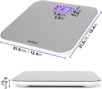 Duronic BS603 Digital Bathroom Body Scale, Backlit Display, 180kg, Step-On Activation, Measures in Kilograms/Pounds/Stones -silver