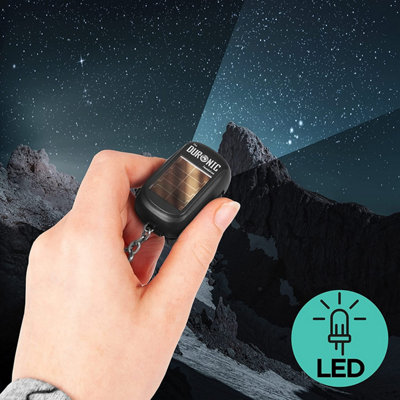 Duronic DF01 Keyring LED Torch, Pocket Flashlight, 2-Way Charging: Wind Up and Solar Panel, 8 Lumens, No Batteries Needed