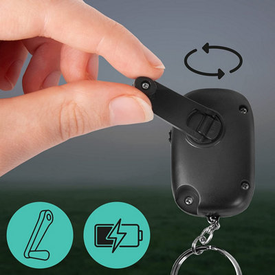 Duronic DF01 Keyring LED Torch, Pocket Flashlight, 2-Way Charging: Wind Up and Solar Panel, 8 Lumens, No Batteries Needed