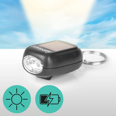 Duronic DF01 Keyring LED Torch, Pocket Flashlight, 2-Way Charging: Wind Up and Solar Panel, 8 Lumens, No Batteries Needed