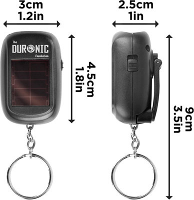 Duronic DF01 Keyring LED Torch, Pocket Flashlight, 2-Way Charging: Wind Up and Solar Panel, 8 Lumens, No Batteries Needed