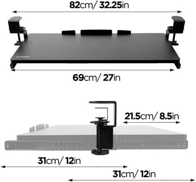 Duronic DKTPX2 Keyboard Platform, Clamp-On Under Desk Sliding Drawer for Keyboard and Mouse - 69x22cm - black