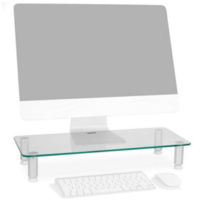 Duronic DM052-1 Monitor Stand Riser 56x24cm, Laptop and Screen Stand for Desktop, 20kg Capacity, Tempered Glass - clear