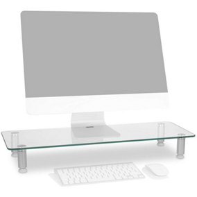 Duronic DM052-3 Monitor Stand Riser 70x24cm, Laptop and Screen Stand for Desktop, 20kg Capacity, Tempered Glass - clear