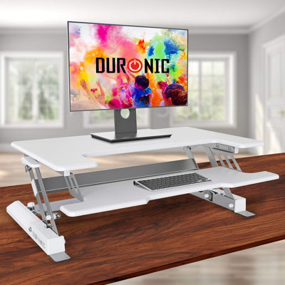 Duronic DM05D1 WE Sit-Stand Desk Workstation, Desk Convertor, Manually Height Adjustable 16.5-41.5cm,  92x56cm Platform - white