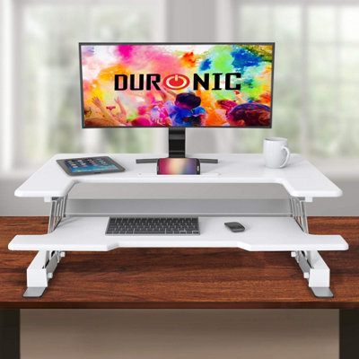 Duronic DM05D1 WE Sit-Stand Desk Workstation, Desk Convertor, Manually Height Adjustable 16.5-41.5cm,  92x56cm Platform - white