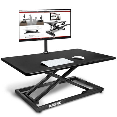 Duronic DM05D10 Sit-Stand Desk Workstation, Desk Convertor, Manually Height Adjustable 5.5-42cm, 80x51cm Platform - black