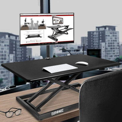 Duronic DM05D10 Sit-Stand Desk Workstation, Desk Convertor, Manually Height Adjustable 5.5-42cm, 80x51cm Platform - black