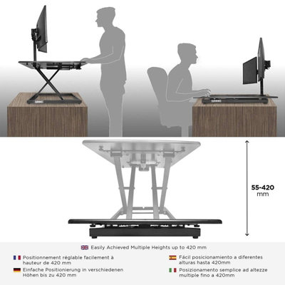 Duronic DM05D10 Sit-Stand Desk Workstation, Desk Convertor, Manually Height Adjustable 5.5-42cm, 80x51cm Platform - black