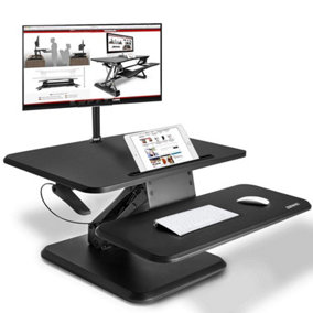 Duronic DM05D12 Sit-Stand Desk Workstation, Desk Convertor, Manually Height Adjustable 12-41cm, 64x45.5cm Platform - black