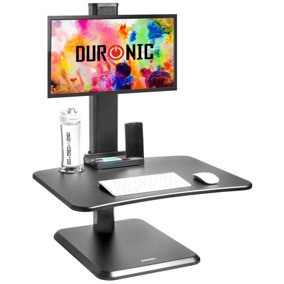 Duronic DM05D14 Sit-Stand Desk Workstation, Desk Convertor, Manually Height Adjustable 7-44cm, 65x51cm Platform - black