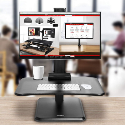 Duronic DM05D14 Sit-Stand Desk Workstation, Desk Convertor, Manually Height Adjustable 7-44cm, 65x51cm Platform - black
