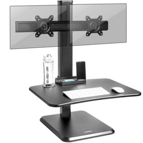 Duronic DM05D15 Sit-Stand Desk Workstation, Desk Convertor, Manually Height Adjustable 7-44cm, 65x35cm Platform - black