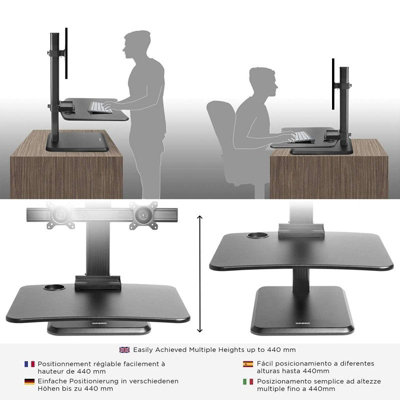 Duronic DM05D15 Sit-Stand Desk Workstation, Desk Convertor, Manually Height Adjustable 7-44cm, 65x35cm Platform - black