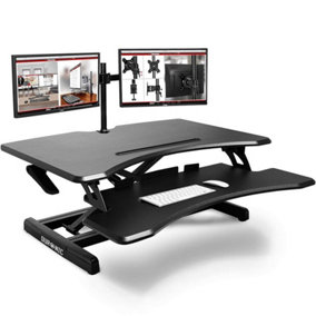 Duronic DM05D16 Sit-Stand Desk Workstation, Desk Convertor, Manually Height Adjustable 12-43cm, 77x50cm Platform - black