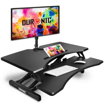 Duronic DM05D17 Sit-Stand Desk Workstation, Desk Convertor, Manually Height Adjustable 12-49cm, 82x45cm Platform - black