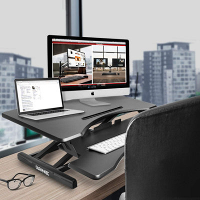 Duronic DM05D17 Sit-Stand Desk Workstation, Desk Convertor, Manually Height Adjustable 12-49cm, 82x45cm Platform - black