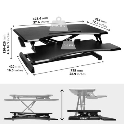 Duronic DM05D17 Sit-Stand Desk Workstation, Desk Convertor, Manually Height Adjustable 12-49cm, 82x45cm Platform - black