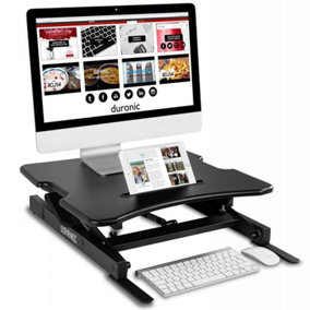 Duronic DM05D18 Sit-Stand Desk Workstation, Desk Convertor, Manually Height Adjustable 15-42cm, 55x53cm Platform - black