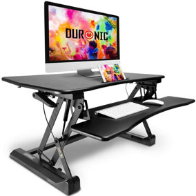 Duronic DM05D2 Sit-Stand Desk Workstation, Desk Convertor, Manually Height Adjustable 14-50cm,  90x59cm Platform - black