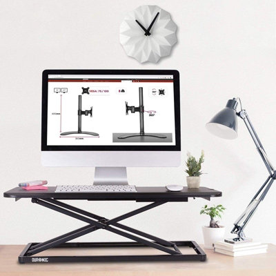 Duronic DM05D20 Sit-Stand Desk Workstation, Desk Convertor, Manually Height Adjustable 5-41cm, 74x45cm Platform - black