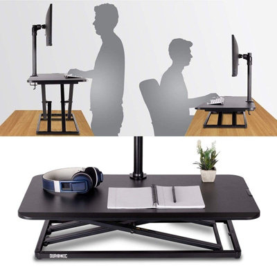 Duronic DM05D20 Sit-Stand Desk Workstation, Desk Convertor, Manually Height Adjustable 5-41cm, 74x45cm Platform - black