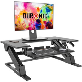 Duronic DM05D21 Sit-Stand Desk Workstation, Desk Convertor, Manually Height Adjustable 13-49cm, 90x52cm Platform - black