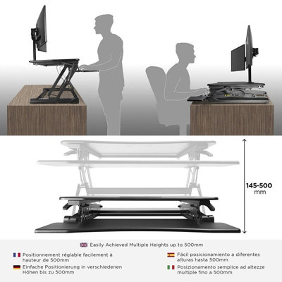 Duronic DM05D3 Sit-Stand Desk Workstation, Desk Convertor, Manually Height Adjustable 15-50cm,  73x59cm Platform - black