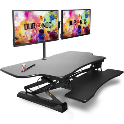 Duronic DM05D4 Sit-Stand Desk Workstation, Desk Convertor, Manually Height Adjustable 15-50cm,  120x59cm Platform - black