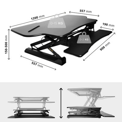 Duronic DM05D4 Sit-Stand Desk Workstation, Desk Convertor, Manually Height Adjustable 15-50cm,  120x59cm Platform - black