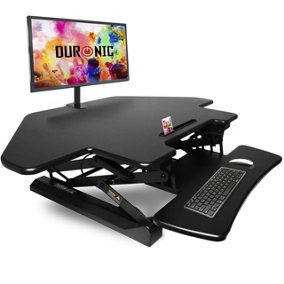 Duronic DM05D5 Corner Sit-Stand Desk Workstation, Desk Convertor, Manually Height Adjustable 15-50cm,  110x41cm Platform - black