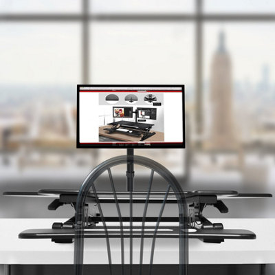 Duronic DM05D5 Corner Sit-Stand Desk Workstation, Desk Convertor, Manually Height Adjustable 15-50cm,  110x41cm Platform - black