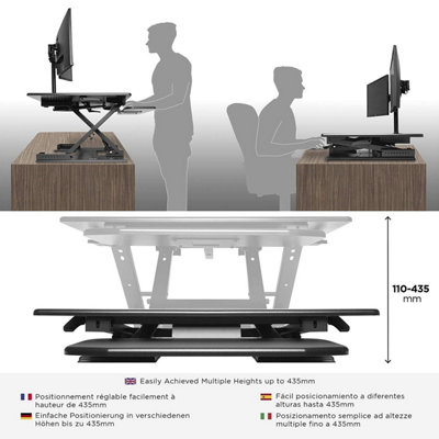 Duronic DM05D6 Sit-Stand Desk Workstation, Desk Convertor, Manually Height Adjustable 13-45cm,  80x62cm Platform - black