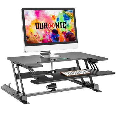 Duronic DM05D7 Sit-Stand Desk Workstation, Desk Convertor, Electric Height Adjustable 18-41cm, 92x55cm Platform - black