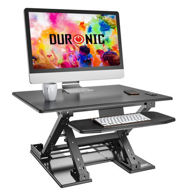 Duronic DM05D9 Sit-Stand Desk Workstation, Desk Convertor, Electric Height Adjustable 13.5-44cm, 80x62cm Platform - black