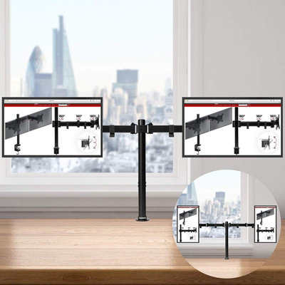 Duronic DM152 2-Screen Monitor Arm with Desk Clamp and VESA Brackets, Adjustable Height Tilt Swivel Rotation - 13-27 - black