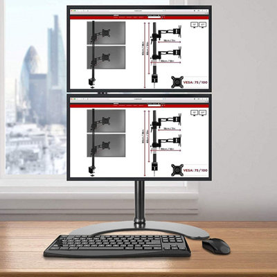 Duronic DM15D2V2 2-Screen Monitor Freestanding Arm with VESA Brackets, Adjustable Height Tilt Swivel Rotation - 13-32 - black
