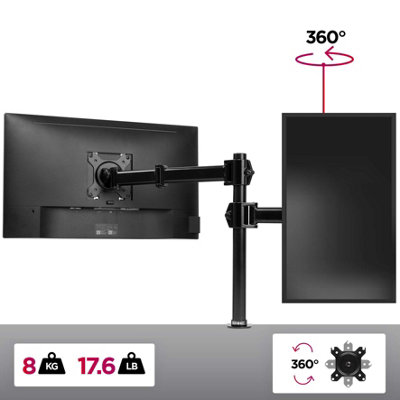 Duronic DM251X3 /BK 1-Screen Monitor Arm with Desk Clamp and VESA Bracket, Adjustable Height Tilt Swivel Rotation - 13-27 - black