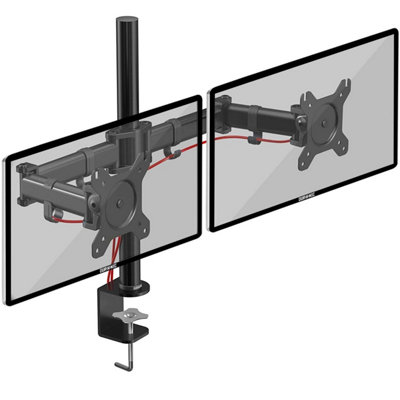 Duronic DM252 /BK 2-Screen Monitor Arm with Desk Clamp and VESA Brackets, Adjustable Height Tilt Swivel Rotation - 13-27 - black