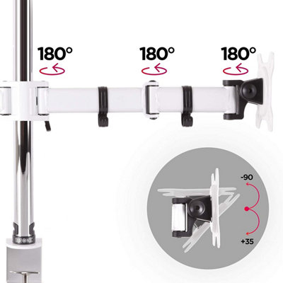 Duronic DM252 /WE 2-Screen Monitor Arm with Desk Clamp and VESA Brackets, Adjustable Height Tilt Swivel Rotation - 13-27 - white