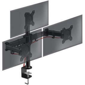 Duronic DM253 3-Screen Monitor Arm with Desk Clamp and VESA Brackets, Adjustable Height Tilt Swivel Rotation - 13-27 - black