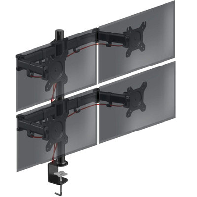 Duronic DM254 4-Screen Monitor Arm with Desk Clamp and VESA Brackets, Adjustable Height Tilt Swivel Rotation - 13-27 - black