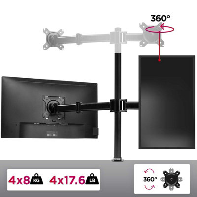 Duronic DM254 4-Screen Monitor Arm with Desk Clamp and VESA Brackets, Adjustable Height Tilt Swivel Rotation - 13-27 - black