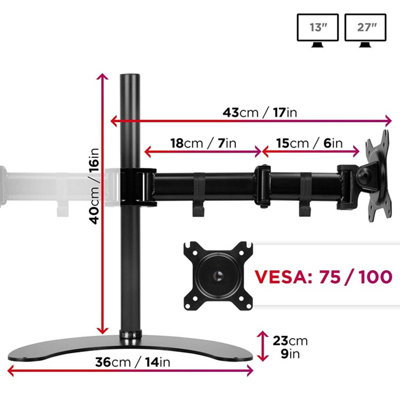 Duronic DM25D2 2-Screen Monitor Freestanding Arm with VESA Brackets, Adjustable Height Tilt Swivel Rotation - 13-27 - black