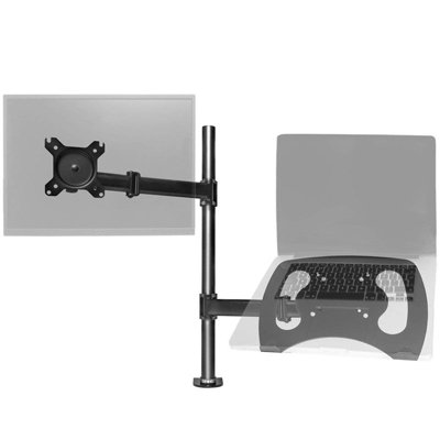 Duronic DM25L1X1 2-Screen Monitor Laptop Stand Arm with Desk Clamp, VESA Brackets, Adjustable Height Tilt Swivel - 13-27 - black