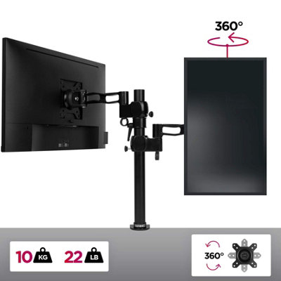 Duronic DM351X2 1-Screen Monitor Arm with Desk Clamp and VESA Brackets, Adjustable Height Tilt Swivel - 10kg - 13-27 - black