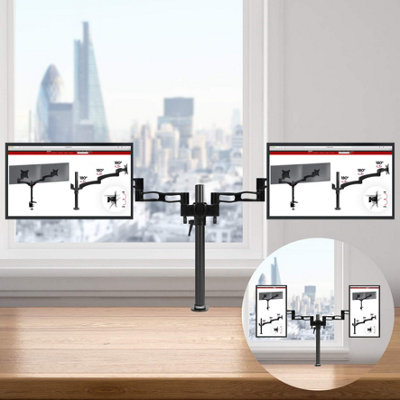 Duronic DM352 /BK 2-Screen Monitor Arm with Desk Clamp and VESA Brackets, Adjustable Height Tilt Swivel - 10kg - 13-27 - black